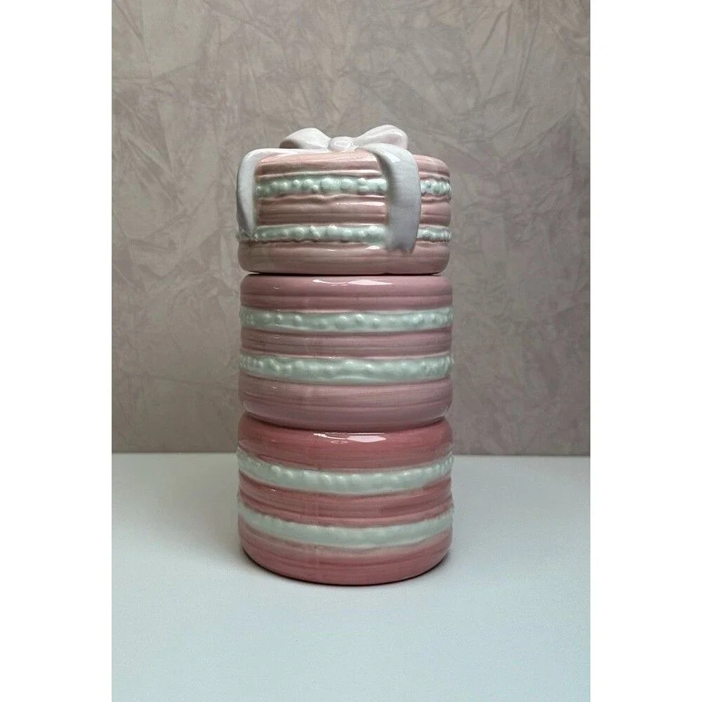 Pink Macaron Ceramic Canister Jar w/ Bow Lid | Coquette Paris Kitchen Décor